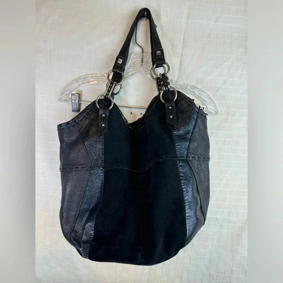 The Sak Black Leather Patchwork chains Shoulder Handbag Purse””see Pic - Picture 1 of 9